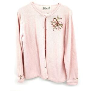 Tulchan Pink Embroide Wool Angora Blend Cardigan Sweater M - L